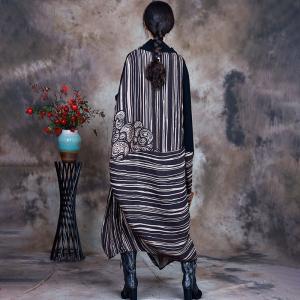 Artistic Pattern Mock Neck Dress Silky Loose Cocoon Dress