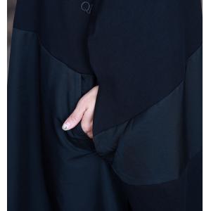 Front Zip Black Cocoon Hooded Dress Cotton Blend Large Abaya