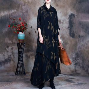 Shawl Collar Geometric Designer Dress Asymmetrical Modal Dress