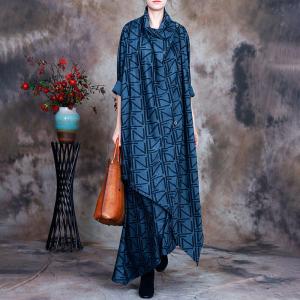 Shawl Collar Geometric Designer Dress Asymmetrical Modal Dress