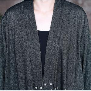 White Dotted Long Cardigan Cotton Blend Black Outerwear