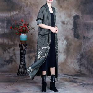 White Dotted Long Cardigan Cotton Blend Black Outerwear