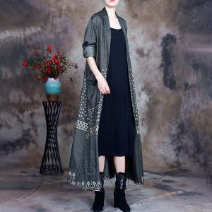White Dotted Long Cardigan Cotton Blend Black Outerwear