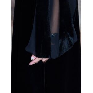 Sheer Long Sleeves Elegant Dress V-Neck Black Velvet Dress