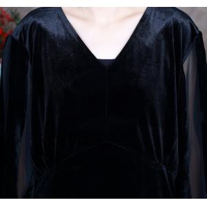 Sheer Long Sleeves Elegant Dress V-Neck Black Velvet Dress