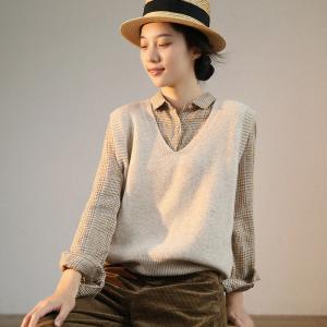 BF Style Yellow Gingham Blouse Linen Long Sleeves Casual Shirt