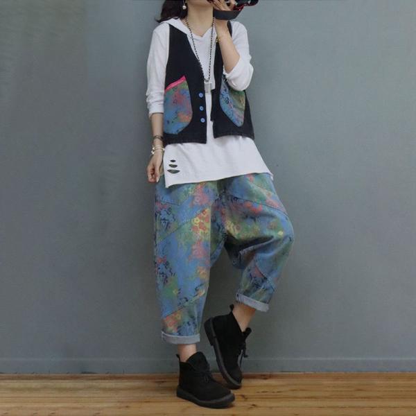 Doodle Prints Black Vest with Baggy Harem Pants Sets