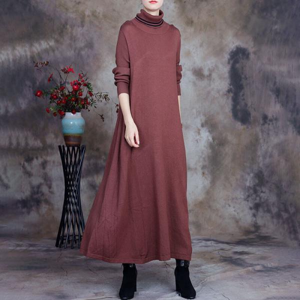 Solid Color Turtleneck Sweater Dress Loose Winter Jumper Dress