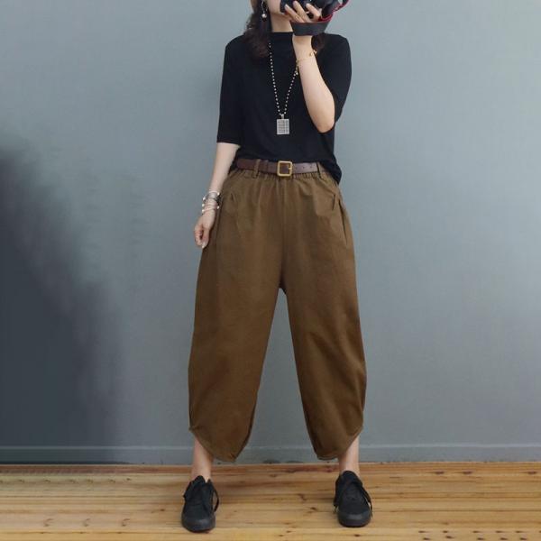 Casual Style Cotton Ankle Pants Womens Loose Carrot Pants