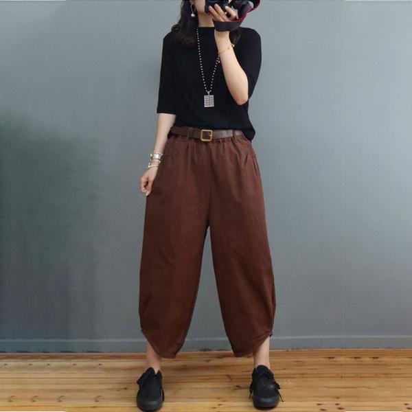 Solid Colors Cotton Casual Pants Elastic Waist Slouchy Pants