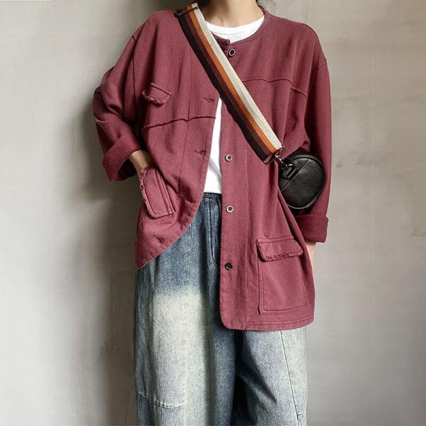 Flap Pockets Large Size Short Coat Cotton Casual Cardigan