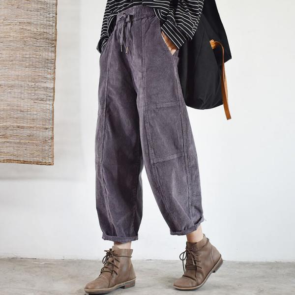 Drawstring Waist Corduroy Pants Relax-Fit Straight Leg Pants