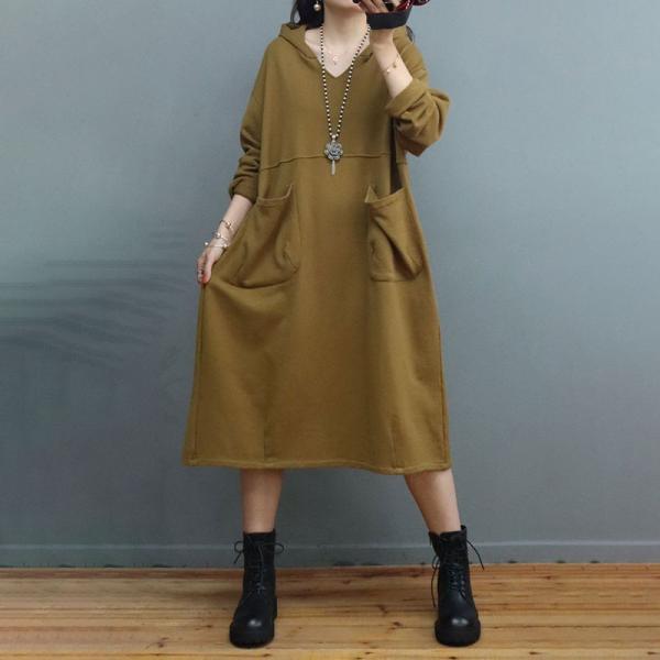 Leisure Style Hoodie Dress Plain Cotton Large Dress