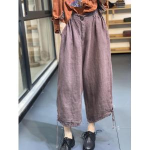 Petite Girl Linen Ankle Pants High Rise Flax Wide Leg Pants