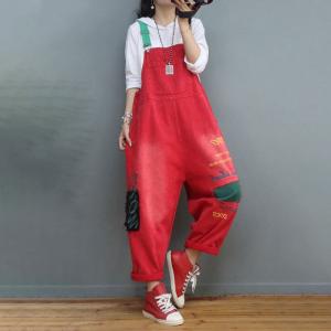 Street Style Letter Embroidery Overalls 90s Adjustable Straps Overalls