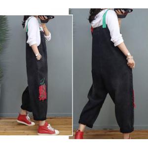 Street Style Letter Embroidery Overalls 90s Adjustable Straps Overalls