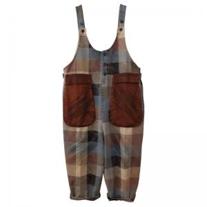 Large Pockets Plaid Overalls U-Neck Vintage Checker Dungarees