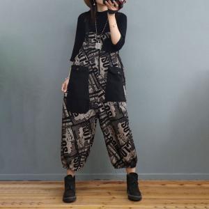 Black Pockets Letter 90s Overalls Balloon Legs Jean Dungarees