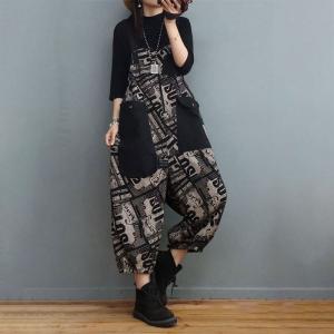Black Pockets Letter 90s Overalls Balloon Legs Jean Dungarees