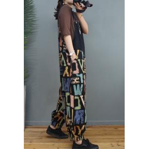 Colorful Letter Prints Baggy Overalls Adjustable Straps Farmer Overalls