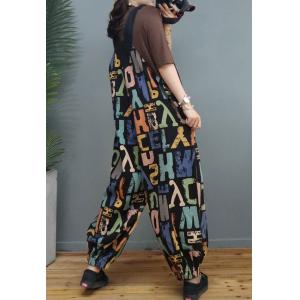 Colorful Letter Prints Baggy Overalls Adjustable Straps Farmer Overalls