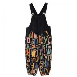 Colorful Letter Prints Baggy Overalls Adjustable Straps Farmer Overalls