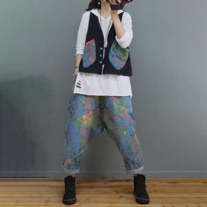 Doodle Prints Black Vest with Baggy Harem Pants Sets