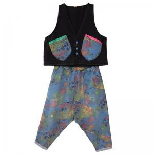 Doodle Prints Black Vest with Baggy Harem Pants Sets