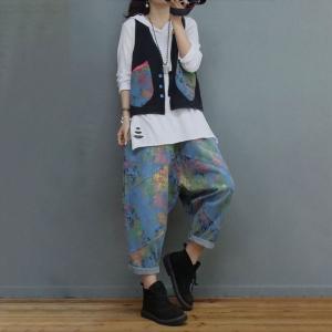 Doodle Prints Black Vest with Baggy Harem Pants Sets