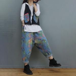 Doodle Prints Black Vest with Baggy Harem Pants Sets