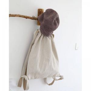 Chunky Linen Drawstring Backpack Beige Womens Satchel