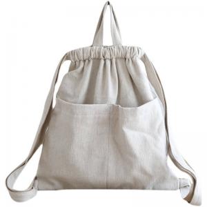 Chunky Linen Drawstring Backpack Beige Womens Satchel