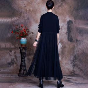 Stand Collar Gauze Sweater Dress Plain Loose Knitting Dress