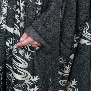 Cotton Printed Duster Coat Plus Size Gray Elegant Trench Coat