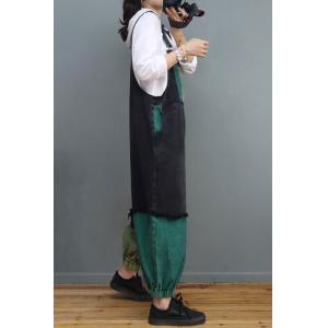 Green Contrast Plus Size Overalls Fringed Stone Wash 90s Overalls