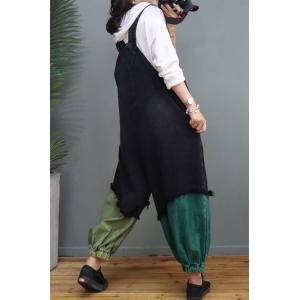 Green Contrast Plus Size Overalls Fringed Stone Wash 90s Overalls