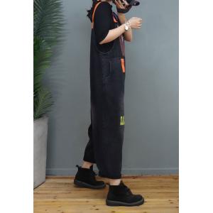 Patch Pockets Letter Painted Overalls Adjustable Straps Dungarees