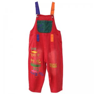 Patch Pockets Letter Painted Overalls Adjustable Straps Dungarees