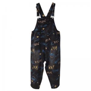 Artistic Letter Black Overalls Baggy-Fit Farmer Bib Overalls