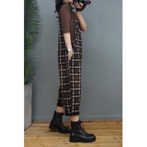 British Style Classic Plaid Overalls Black Patchwork Checkers Dungarees