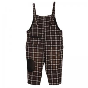 British Style Classic Plaid Overalls Black Patchwork Checkers Dungarees