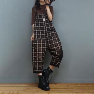 British Style Classic Plaid Overalls Black Patchwork Checkers Dungarees