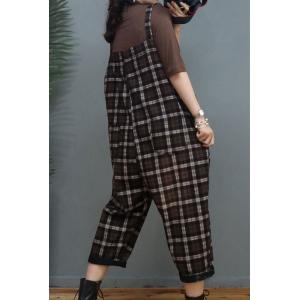 British Style Classic Plaid Overalls Black Patchwork Checkers Dungarees