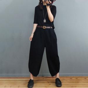 Casual Style Cotton Ankle Pants Womens Loose Carrot Pants