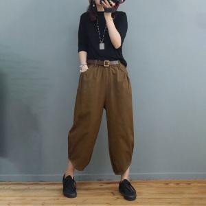 Casual Style Cotton Ankle Pants Womens Loose Carrot Pants