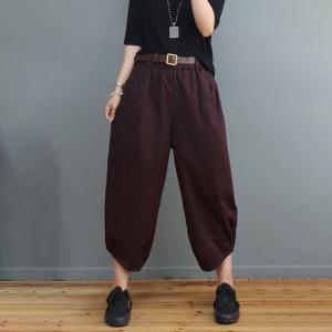 Solid Colors Cotton Casual Pants Elastic Waist Slouchy Pants