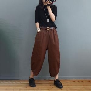 Solid Colors Cotton Casual Pants Elastic Waist Slouchy Pants