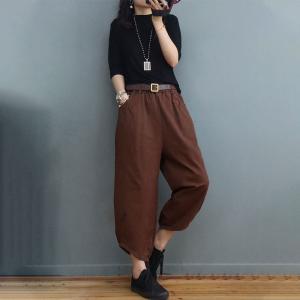 Solid Colors Cotton Casual Pants Elastic Waist Slouchy Pants