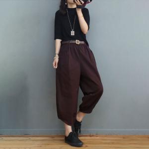 Solid Colors Cotton Casual Pants Elastic Waist Slouchy Pants