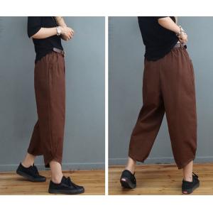 Solid Colors Cotton Casual Pants Elastic Waist Slouchy Pants